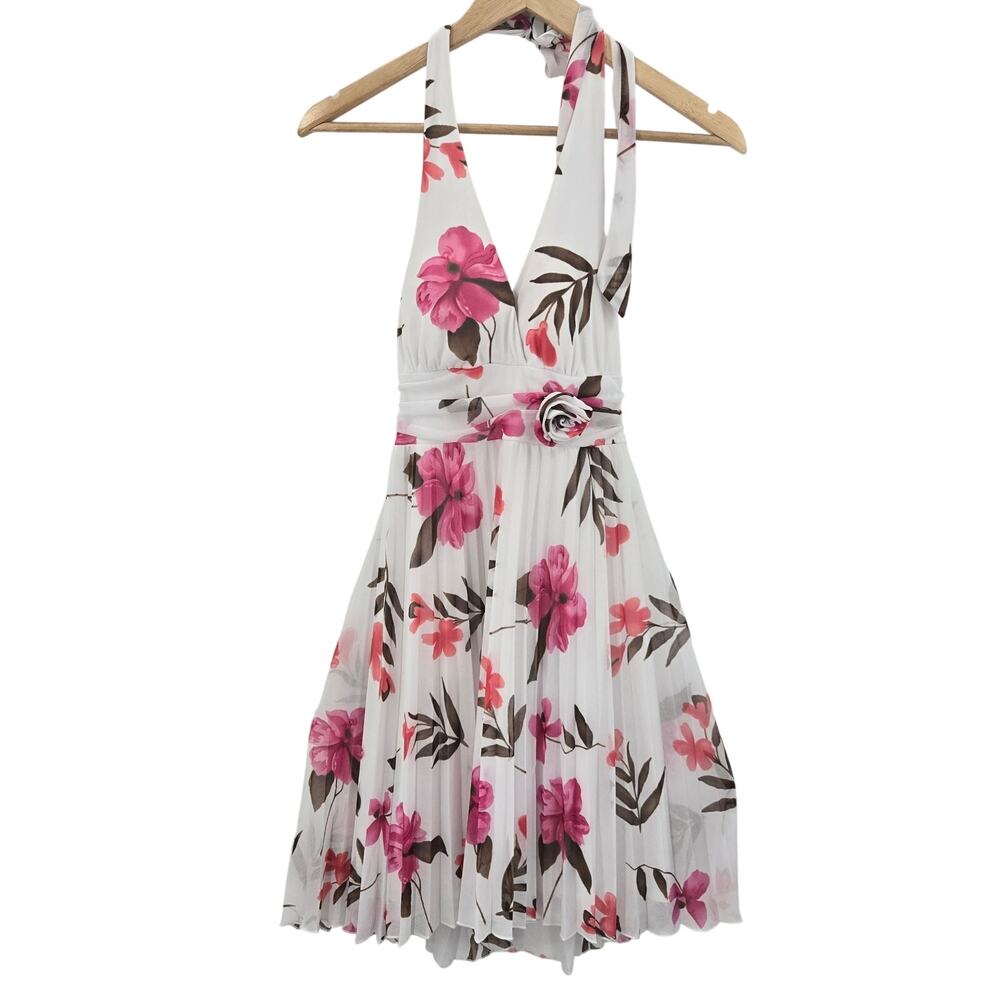 Speechless Y2K Romantic Coquette Mesh Floral Babydoll Pleated Halter Dress S